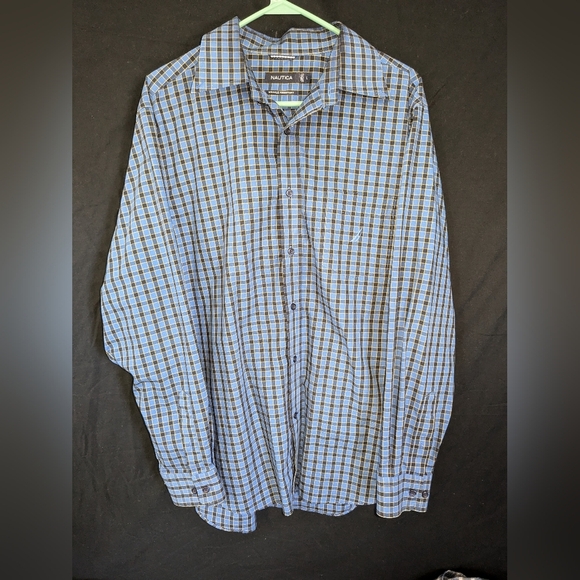 2 Men's Nautica Plaid Button-Up Shirts - Blue and Green - Picture 5 of 7